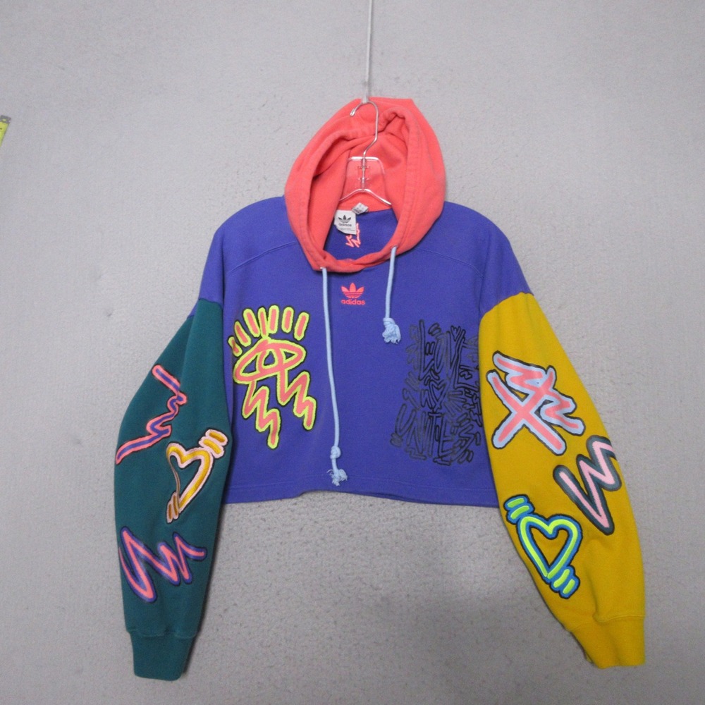 Adidas Hoodie Medium Love Unites Graffiti Cropped Colorblock Colorful Bold Art